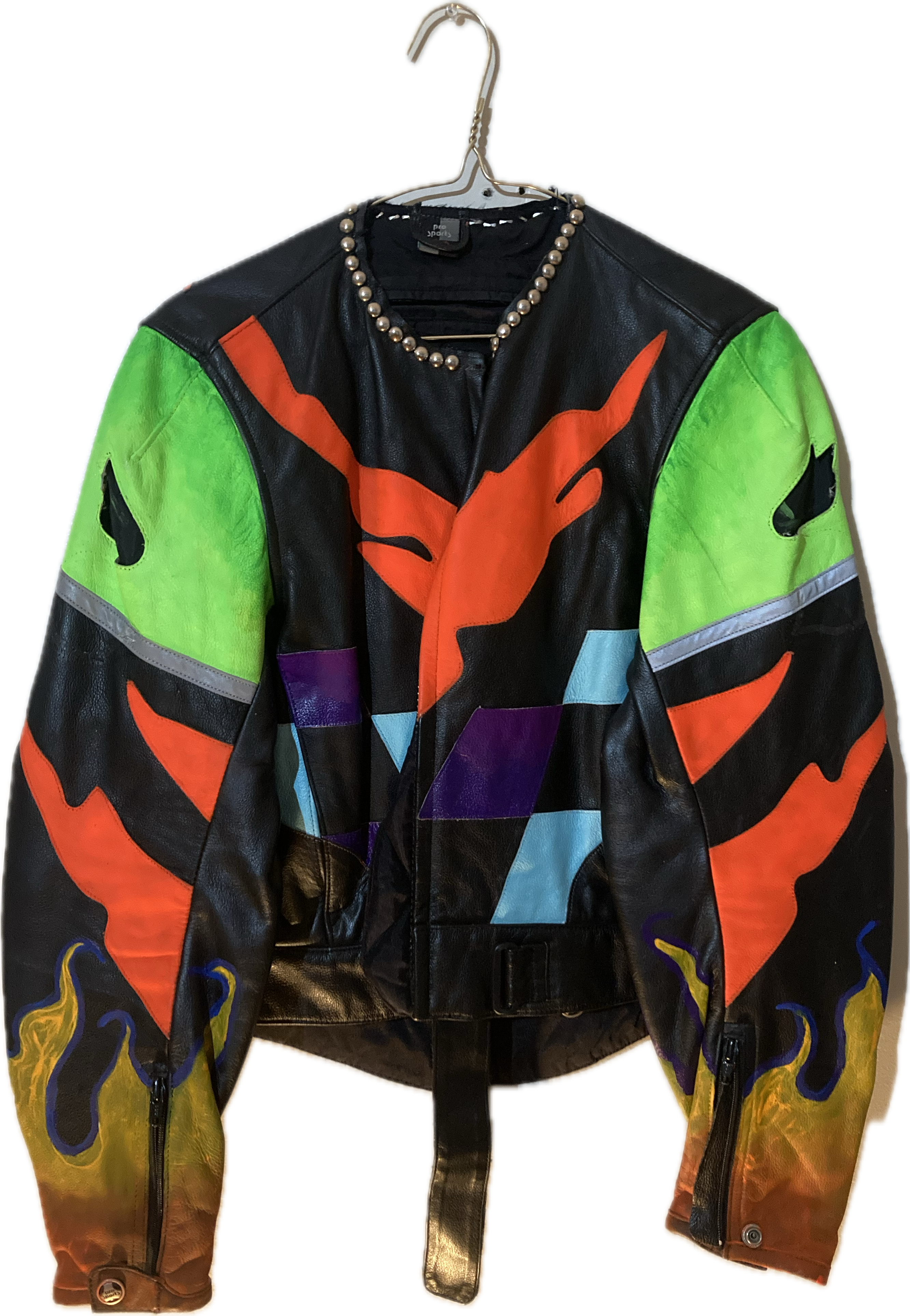 Leather Moto Neon Checkered Jacket