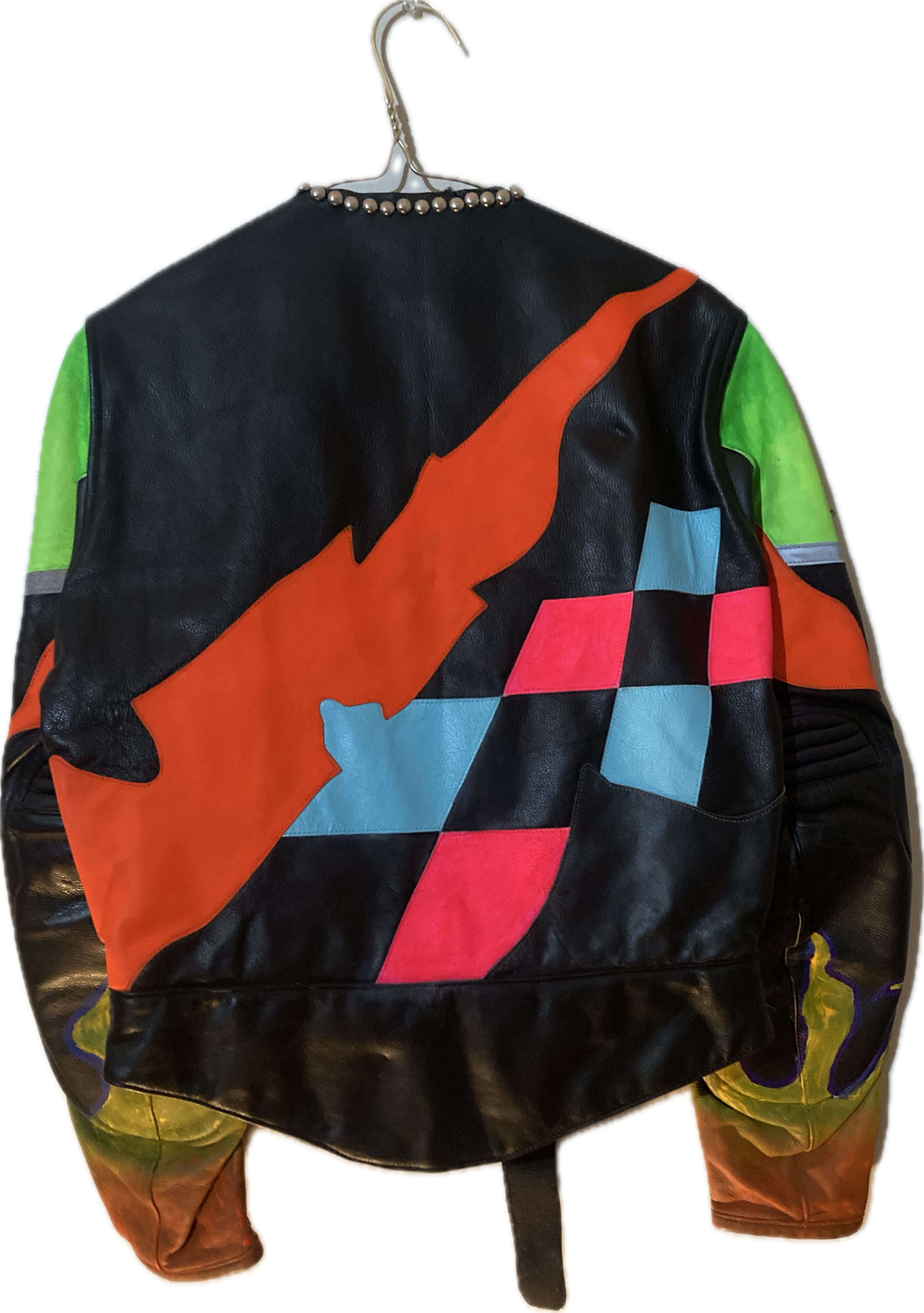 Leather Moto Neon Checkered Jacket