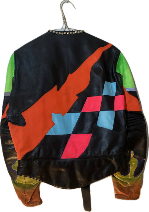 Leather Moto Neon Checkered Jacket